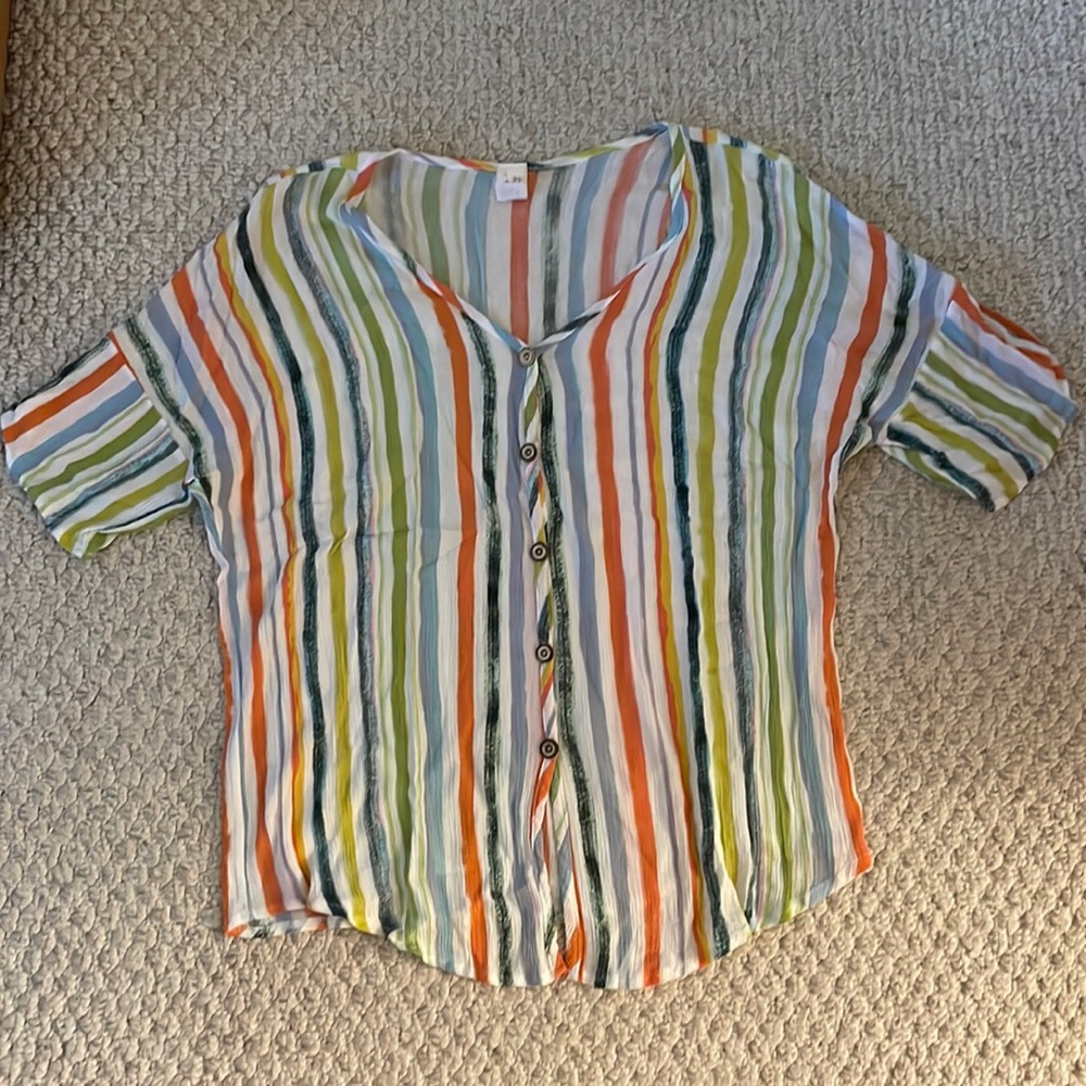 Striped Button-Front Blouse